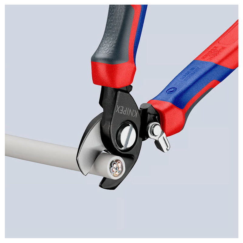 Kìm cắt cáp, tích hợp lò xo tự mở KNIPEX 95 22 165 chiều dài 165mm, mạ đen nhám, tay cầm bọc nhựa chống trượt