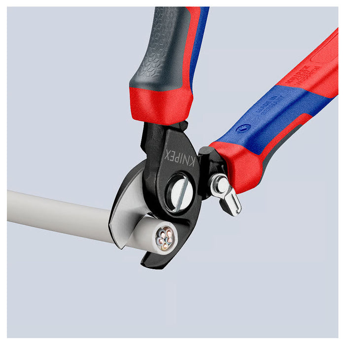 Kìm cắt cáp, tích hợp lò xo tự mở KNIPEX 95 22 165 chiều dài 165mm, mạ đen nhám, tay cầm bọc nhựa chống trượt