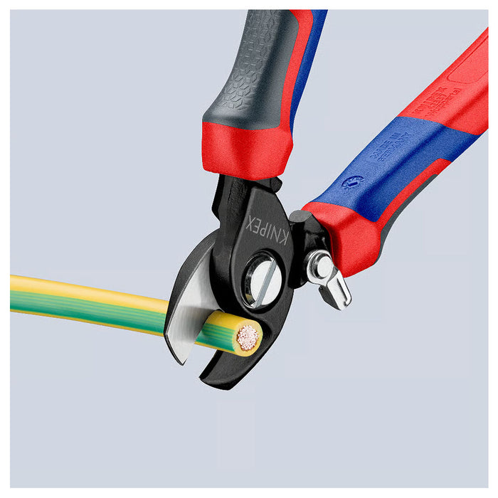 Kìm cắt cáp, tích hợp lò xo tự mở KNIPEX 95 22 165 chiều dài 165mm, mạ đen nhám, tay cầm bọc nhựa chống trượt