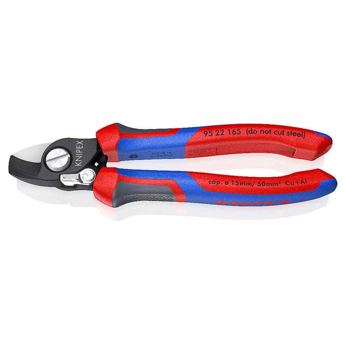 Kìm cắt cáp, tích hợp lò xo tự mở KNIPEX 95 22 165 chiều dài 165mm, mạ đen nhám, tay cầm bọc nhựa chống trượt