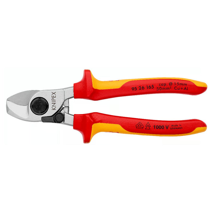 Kìm cắt cáp, tích hợp lò xo tự mở KNIPEX 95 26 165 cách điện 1000V, chiều dài 165mm, mạ Chrome
