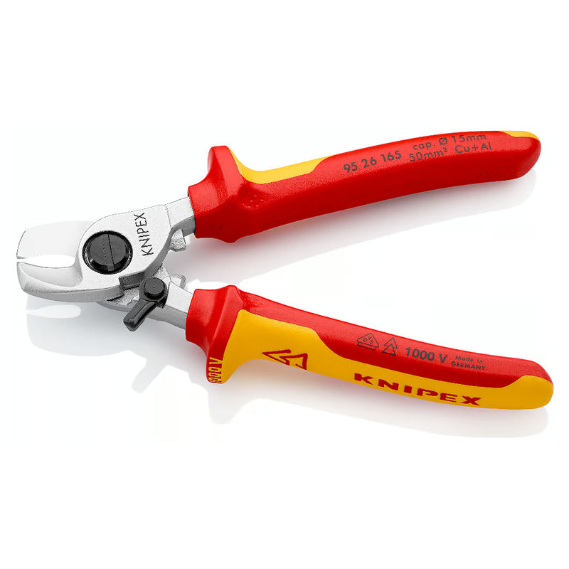 Kìm cắt cáp, tích hợp lò xo tự mở KNIPEX 95 26 165 cách điện 1000V, chiều dài 165mm, mạ Chrome