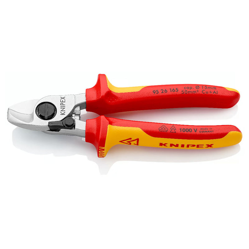 Kìm cắt cáp, tích hợp lò xo tự mở KNIPEX 95 26 165 cách điện 1000V, chiều dài 165mm, mạ Chrome