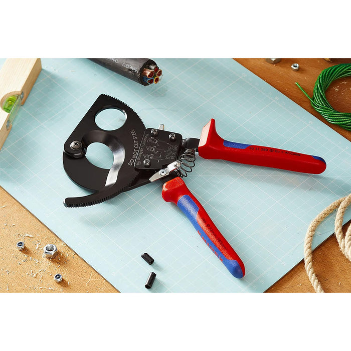 Kìm cắt cáp nhông 2 giai đoạn, cho cáp đồng và nhôm KNIPEX chiều dài từ 250mm - 280mm, sơn đen chống ăn mòn, tay cầm bọc nhựa chống trượt