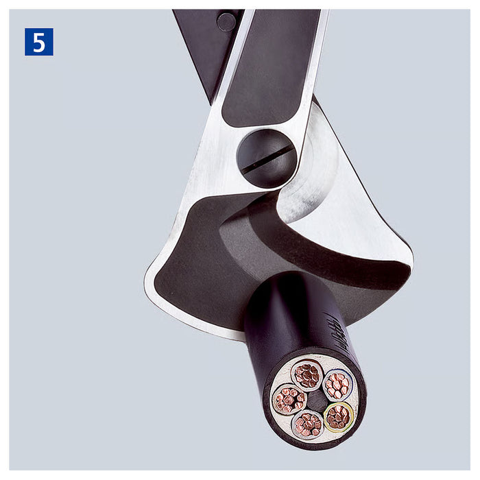 Kìm cắt cáp hạng nặng, cho cáp đồng và nhôm KNIPEX 95 32 038 chiều dài 570mm, mạ đen nhám, tay cầm bọc nhựa chống trượt