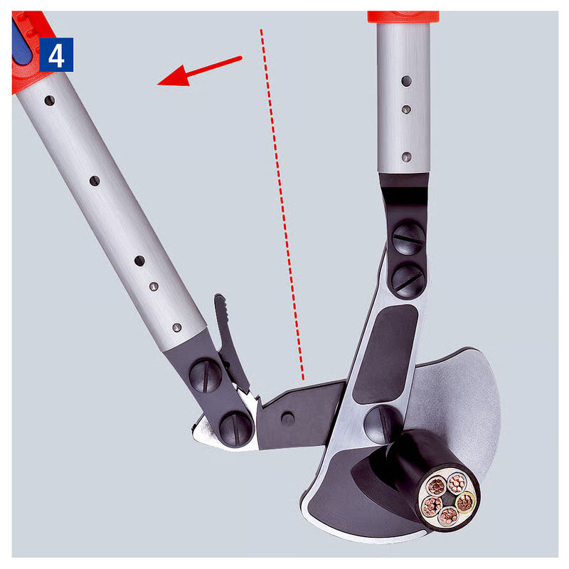 Kìm cắt cáp hạng nặng, cho cáp đồng và nhôm KNIPEX 95 32 038 chiều dài 570mm, mạ đen nhám, tay cầm bọc nhựa chống trượt