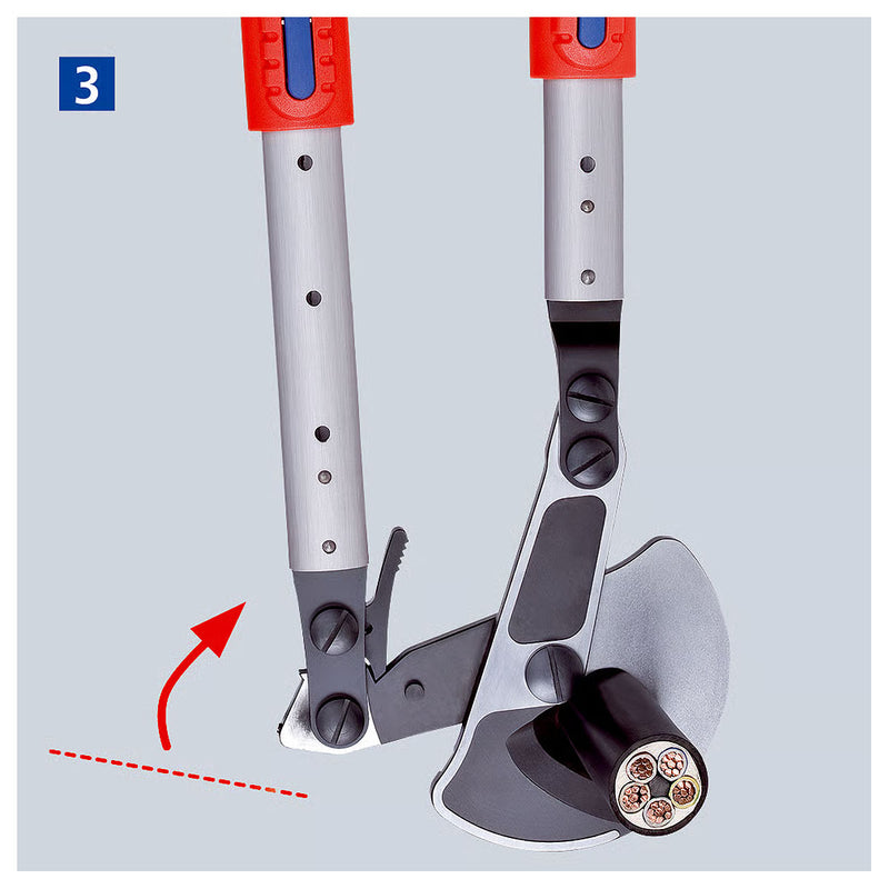 Kìm cắt cáp hạng nặng, cho cáp đồng và nhôm KNIPEX 95 32 038 chiều dài 570mm, mạ đen nhám, tay cầm bọc nhựa chống trượt