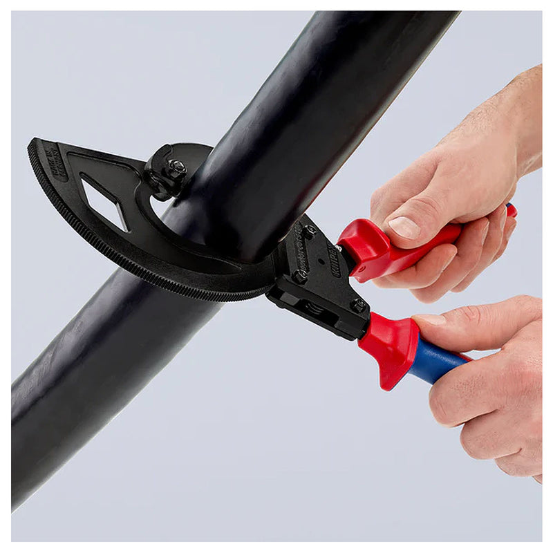 Kìm cắt cáp nhông 3 giai đoạn, cho cáp đồng và nhôm KNIPEX 95 32 320 chiều dài 320mm, mạ đen nhám, tay cầm bọc nhựa chống trượt