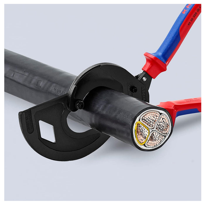 Kìm cắt cáp nhông 3 giai đoạn, cho cáp đồng và nhôm KNIPEX 95 32 320 chiều dài 320mm, mạ đen nhám, tay cầm bọc nhựa chống trượt