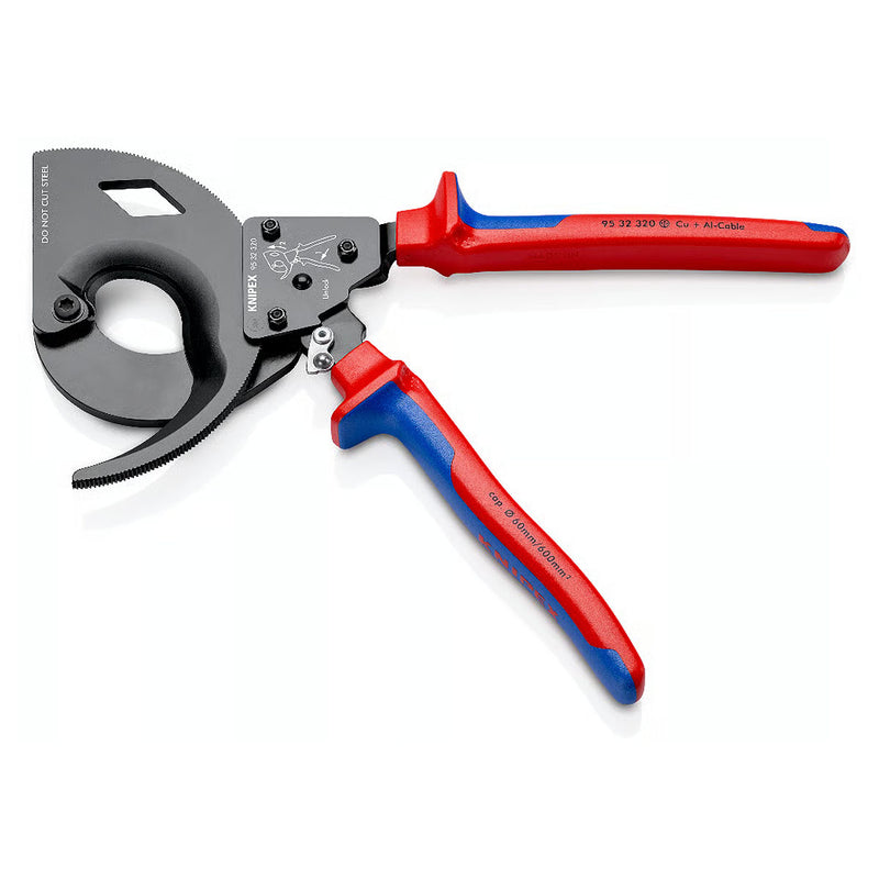 Kìm cắt cáp nhông 3 giai đoạn, cho cáp đồng và nhôm KNIPEX 95 32 320 chiều dài 320mm, mạ đen nhám, tay cầm bọc nhựa chống trượt