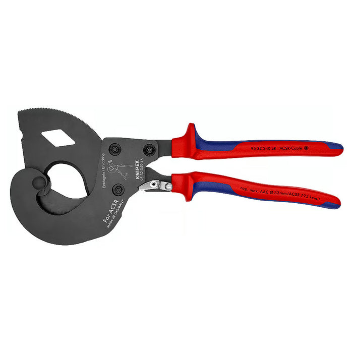 Kìm cắt cáp nhông, cho cáp nhôm lõi thép ACSR KNIPEX 95 32 340 SR chiều dài 340mm, mạ đen nhám, tay cầm bọc nhựa chống trượt
