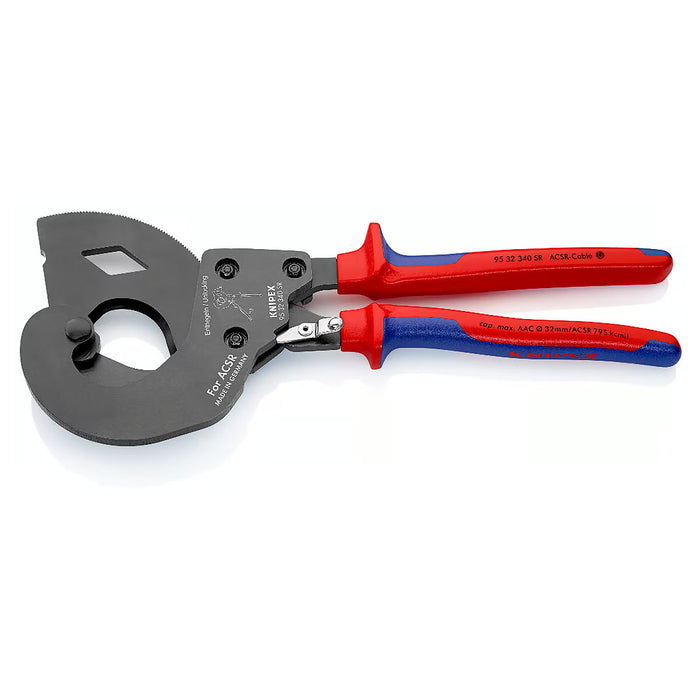 Kìm cắt cáp nhông, cho cáp nhôm lõi thép ACSR KNIPEX 95 32 340 SR chiều dài 340mm, mạ đen nhám, tay cầm bọc nhựa chống trượt