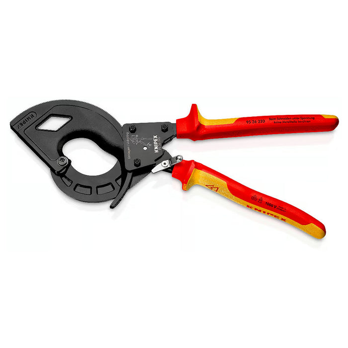 Kìm cắt cáp nhông 3 giai đoạn, cho cáp đồng và nhôm KNIPEX 95 36 320 cách điện 1000V, chiều dài 320mm, mạ đen nhám