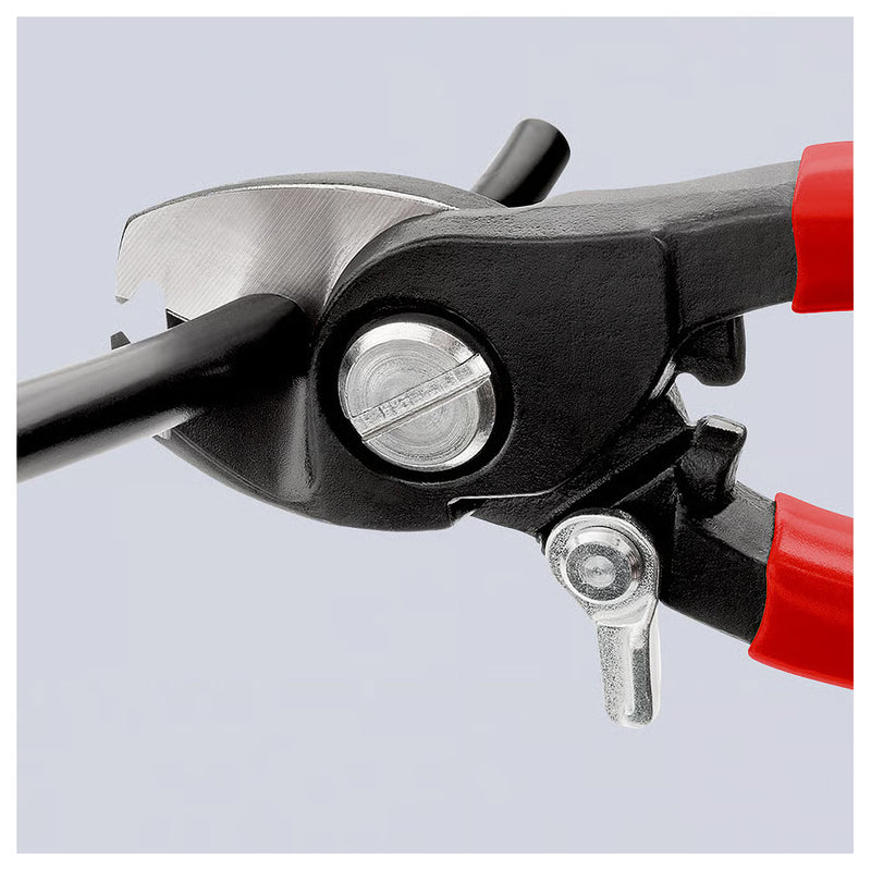 Kìm cắt cáp, tích hợp lỗ tuốt dây KNIPEX 95 41 165 chiều dài 165mm, mạ đen nhám, tay cầm bọc nhựa kháng dầu mở