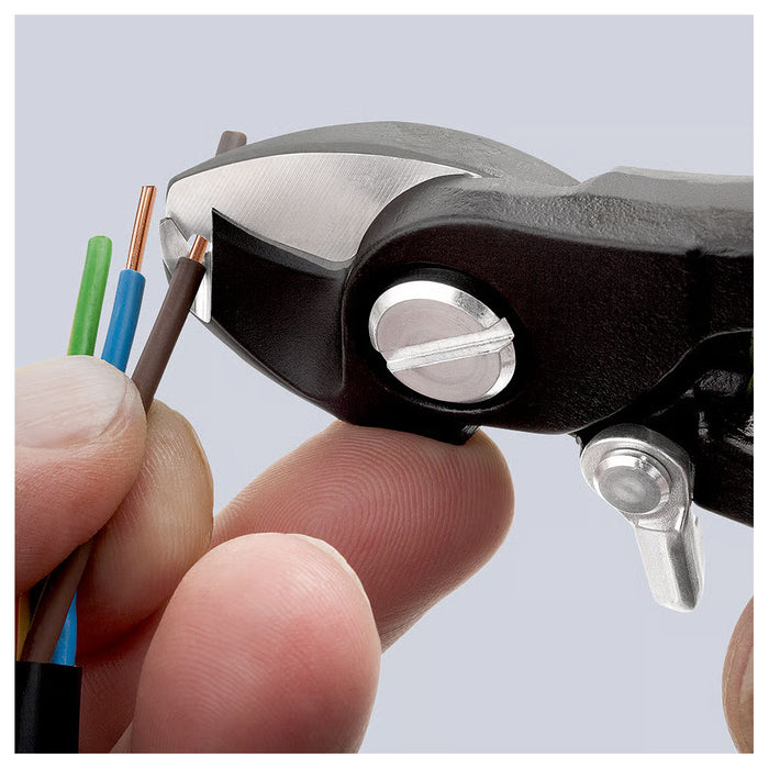 Kìm cắt cáp, tích hợp lỗ tuốt dây KNIPEX 95 41 165 chiều dài 165mm, mạ đen nhám, tay cầm bọc nhựa kháng dầu mở