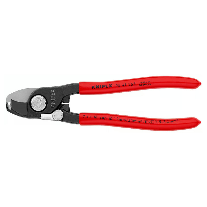 Kìm cắt cáp, tích hợp lỗ tuốt dây KNIPEX 95 41 165 chiều dài 165mm, mạ đen nhám, tay cầm bọc nhựa kháng dầu mở