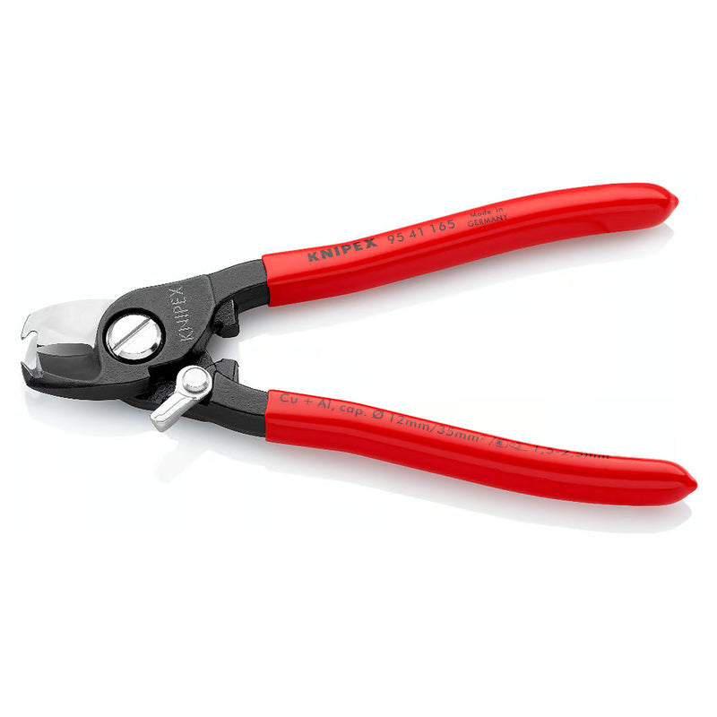 Kìm cắt cáp, tích hợp lỗ tuốt dây KNIPEX 95 41 165 chiều dài 165mm, mạ đen nhám, tay cầm bọc nhựa kháng dầu mở