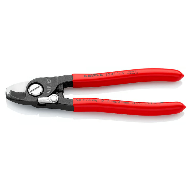 Kìm cắt cáp, tích hợp lỗ tuốt dây KNIPEX 95 41 165 chiều dài 165mm, mạ đen nhám, tay cầm bọc nhựa kháng dầu mở