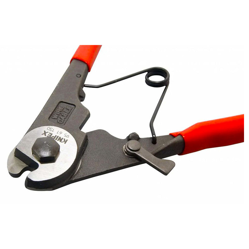 Kìm cắt cáp thép, chuyên cắt cáp Bowden KNIPEX 95 61 150 chiều dài 150mm, mạ đen nhám, tay cầm bọc nhựa kháng dầu mở