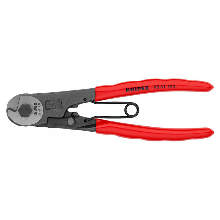 Kìm cắt cáp thép, chuyên cắt cáp Bowden KNIPEX 95 61 150 chiều dài 150mm, mạ đen nhám, tay cầm bọc nhựa kháng dầu mở