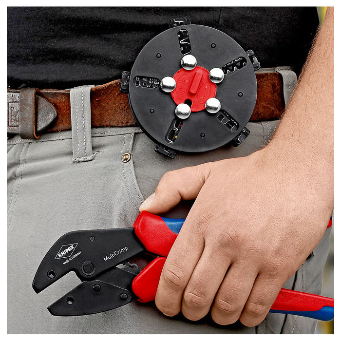 Kìm bấm cose đa năng, loại 3 ngàm bấm dòng MultiCrimp KNIPEX 97 33 01 chiều dài 250mm, khả năng bấm cose từ 0.25mm² - 6mm²