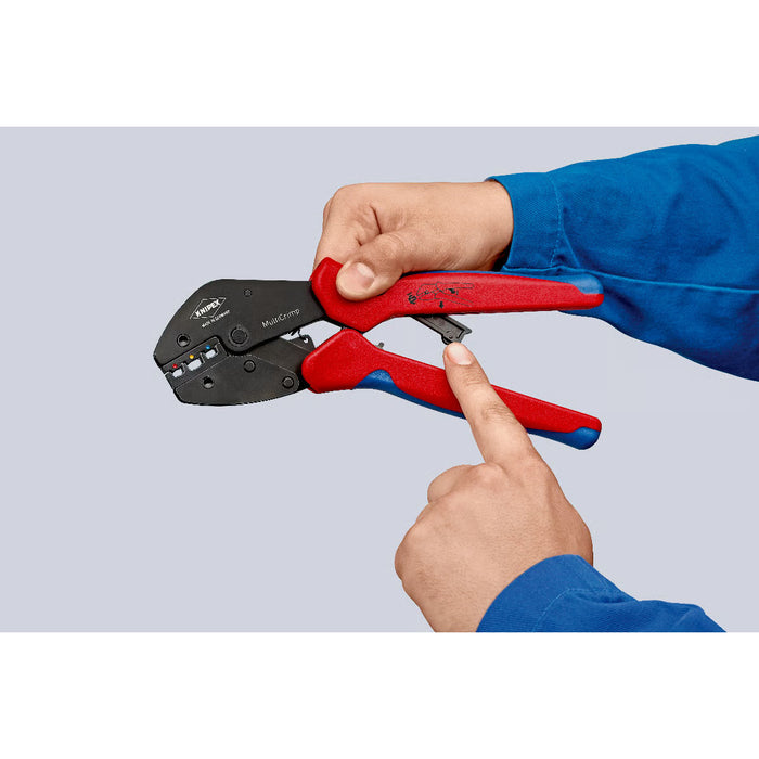Kìm bấm cose đa năng, loại 3 ngàm bấm dòng MultiCrimp KNIPEX 97 33 01 chiều dài 250mm, khả năng bấm cose từ 0.25mm² - 6mm²