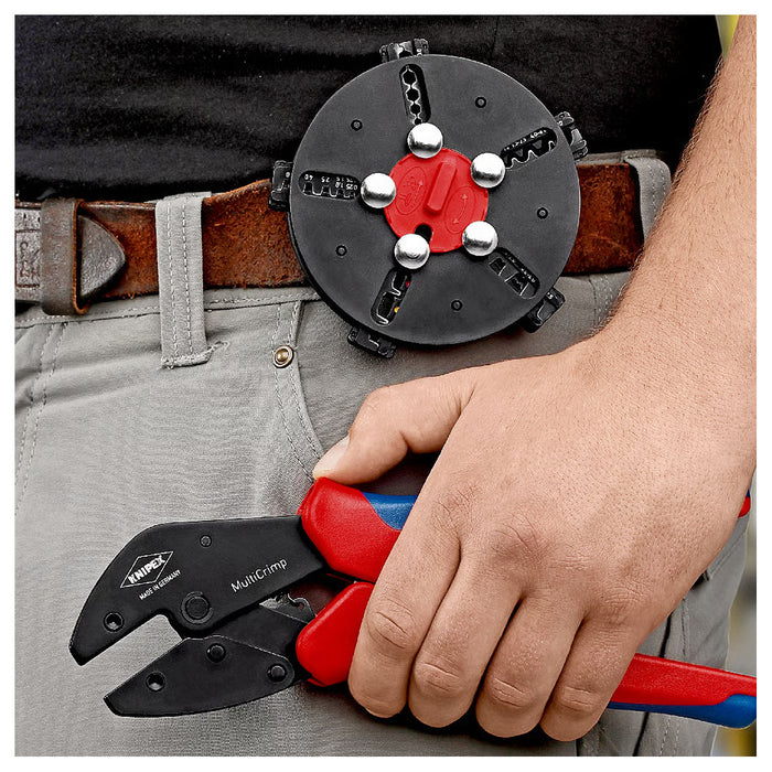Kìm bấm cose đa năng, loại 5 ngàm bấm dòng MultiCrimp KNIPEX 97 33 02 chiều dài 250mm, khả năng bấm cose từ 0.25mm² - 10mm²