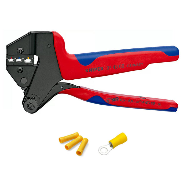 Kìm bấn cose nối thẳng, cose tròn bọc nhựa cách điện KNIPEX 97 43 06 chiều dài 200mm, khả năng bấm cose từ 0.5mm² - 6mm²