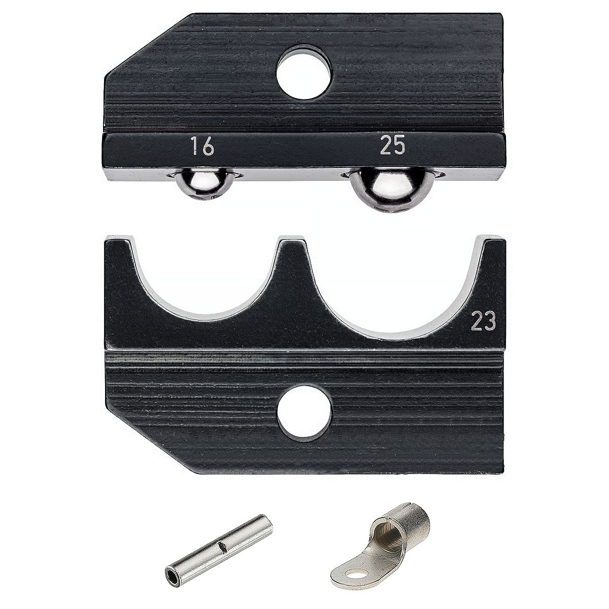 Ngàm bấm cose nối thẳng, cose tròn không cách điện KNIPEX 97 49 23 khả năng bấm cose 16mm² / 25mm², dùng cho kìm 97 43 200 / 97 43 200 A