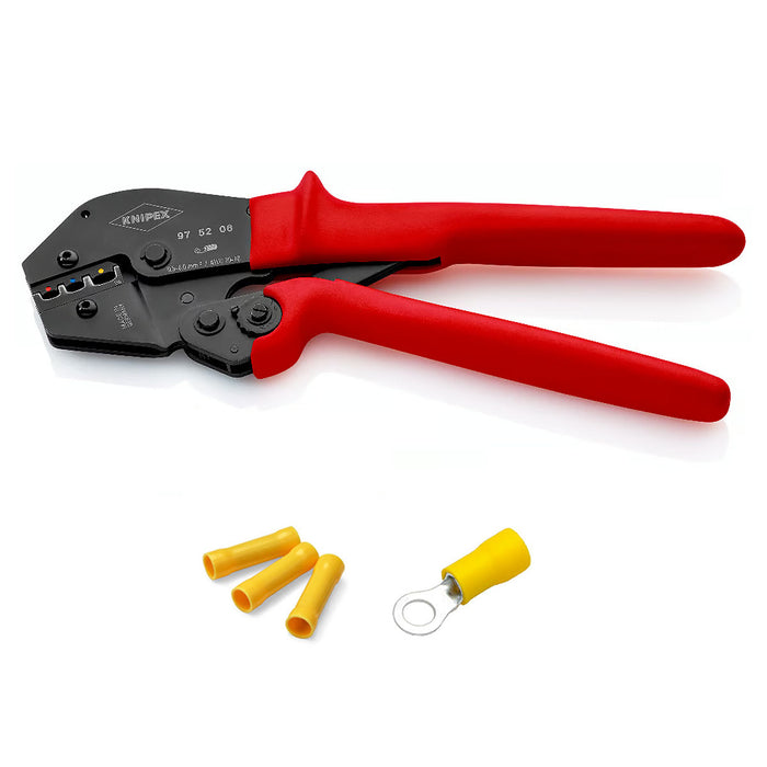 Kìm bấm cose nối thẳng, cose tròn bọc nhựa cách điện KNIPEX 97 52 06 chiều dài 250mm, khả năng bấm cose từ 0.5mm² - 6mm²