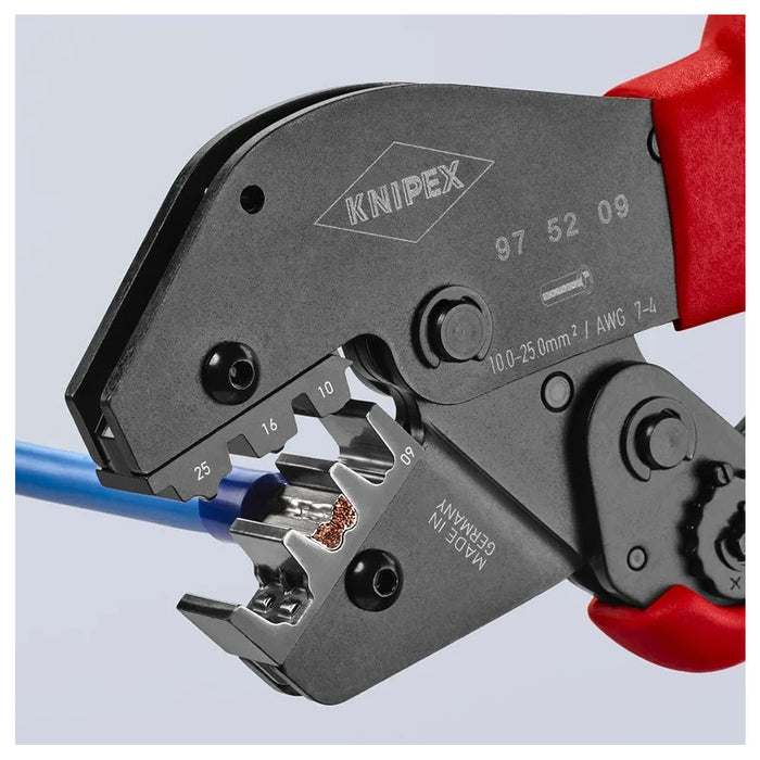 Kìm bấm cose pin rỗng KNIPEX 97 52 09 chiều dài 250mm, khả năng bấm cose từ 10mm² - 25mm²