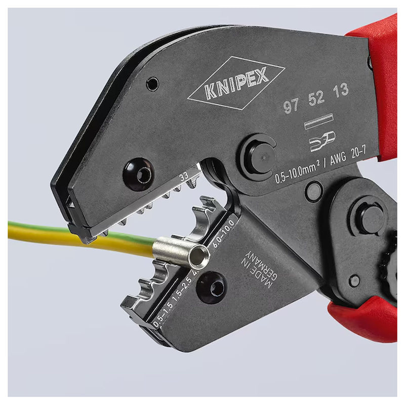 Kìm bấm cose nối thẳng, cose tròn KNIPEX 97 52 13 chiều dài 250mm, khả năng bấm cose từ 0.5mm² - 10mm²