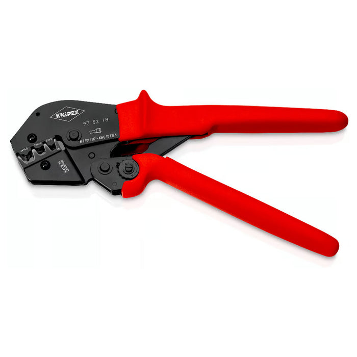 Kìm bấm cose pin rỗng loại đôi, bọc nhựa cách điện KNIPEX 97 52 18 chiều dài 250mm, khả năng bấm cose 6mm², 10mm², 16mm²