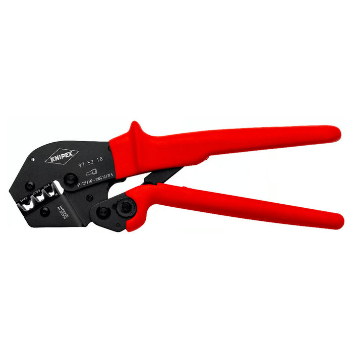 Kìm bấm cose pin rỗng loại đôi, bọc nhựa cách điện KNIPEX 97 52 18 chiều dài 250mm, khả năng bấm cose 6mm², 10mm², 16mm²
