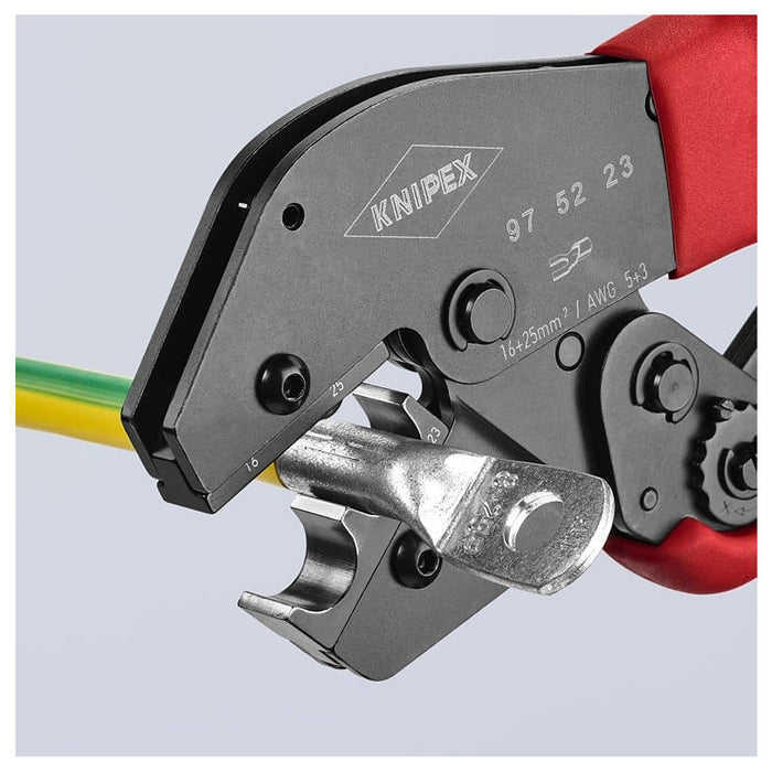 Kìm bấm cose tròn KNIPEX 97 52 23 chiều dài 250mm, khả năng bấm cose 16mm², 25mm²
