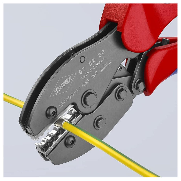 Kìm bấm cose trần nối thẳng dòng PreciForce KNIPEX 97 52 30 chiều dài 220mm, khả năng bấm cose từ 1.5mm² - 10mm²