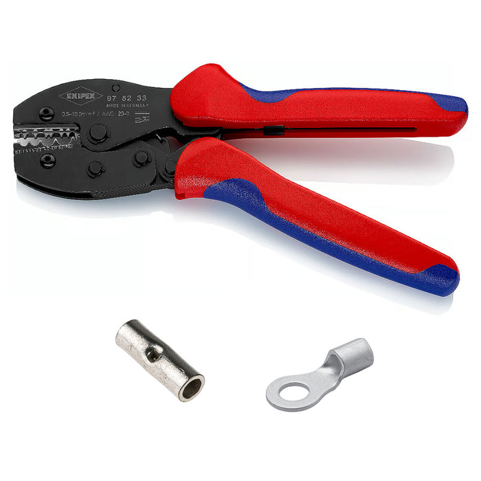 Kìm bấm cose trần nối thẳng và cose tròn dòng PreciForce KNIPEX 97 52 33 chiều dài 220mm, khả năng bấm cose từ 0.5mm² - 10mm²