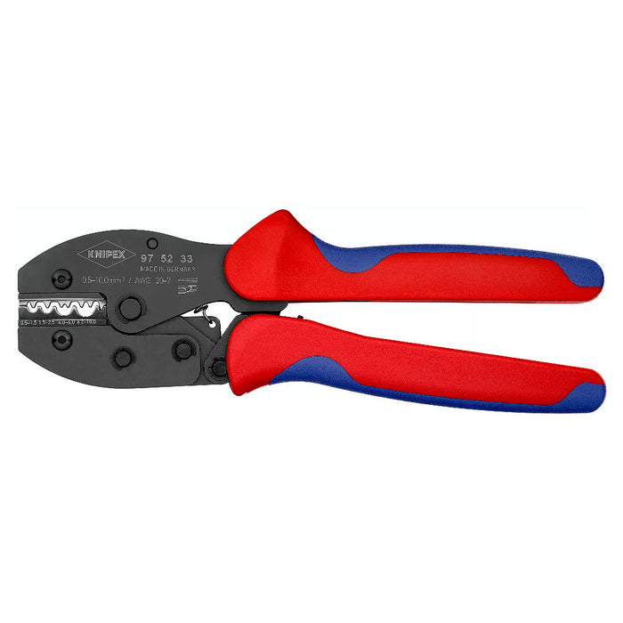 Kìm bấm cose trần nối thẳng và cose tròn dòng PreciForce KNIPEX 97 52 33 chiều dài 220mm, khả năng bấm cose từ 0.5mm² - 10mm²