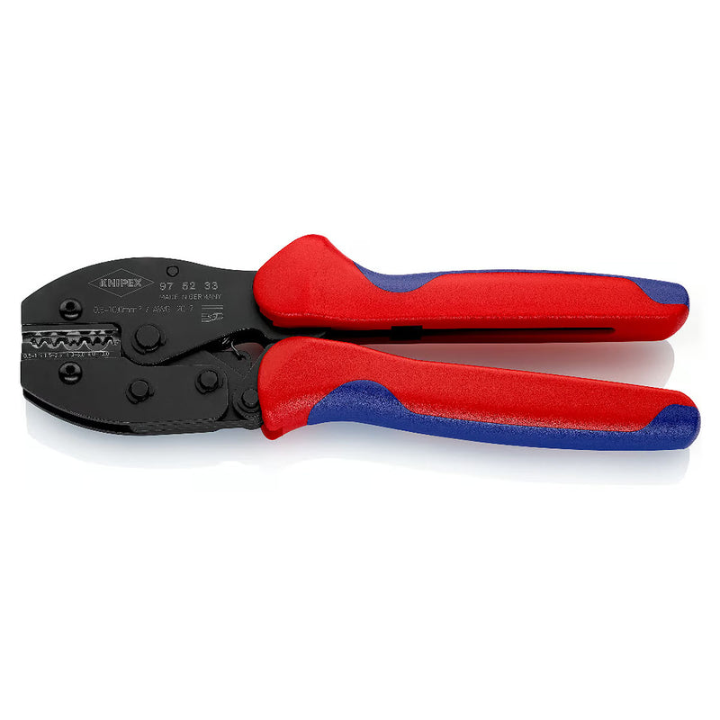 Kìm bấm cose trần nối thẳng và cose tròn dòng PreciForce KNIPEX 97 52 33 chiều dài 220mm, khả năng bấm cose từ 0.5mm² - 10mm²