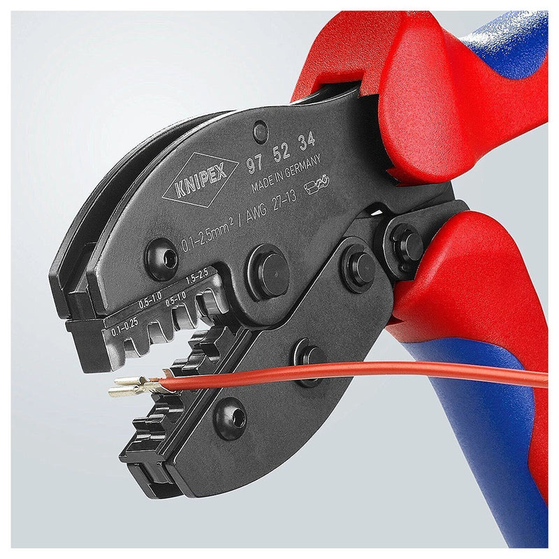 Kìm bấm cose ghim trần dòng PreciForce KNIPEX 97 52 34 chiều dài 220mm, khả năng bấm cose từ 0.1mm² - 2.5mm², độ rộng cose 2.8mm và 4.8mm