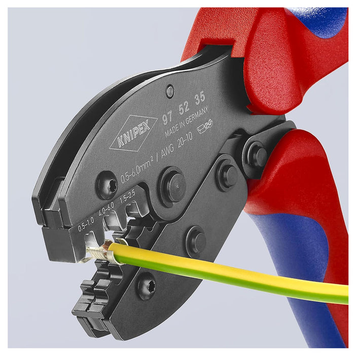 Kìm bấm cose ghim trần dòng PreciForce KNIPEX 97 52 35 chiều dài 220mm, khả năng bấm cose từ 0.5mm² - 6mm², độ rộng cose 4.8mm và 6.3mm