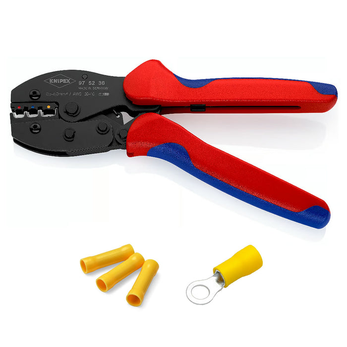 Kìm bấm cose nối thẳng, cose tròn bọc nhựa cách điện dòng PreciForce KNIPEX 97 52 36 chiều dài 220mm, khả năng bấm cose từ 0,5mm²–6,0mm²