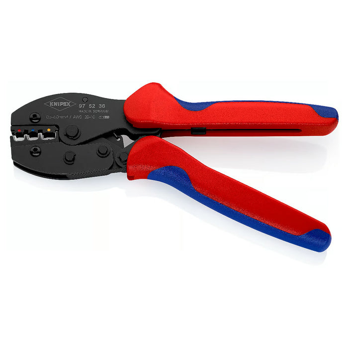 Kìm bấm cose nối thẳng, cose tròn bọc nhựa cách điện dòng PreciForce KNIPEX 97 52 36 chiều dài 220mm, khả năng bấm cose từ 0,5mm²–6,0mm²