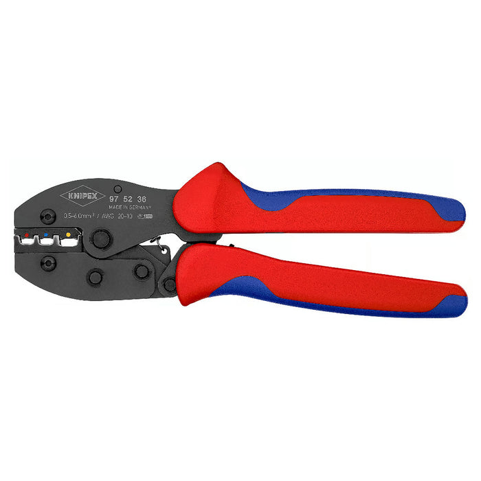 Kìm bấm cose nối thẳng, cose tròn bọc nhựa cách điện dòng PreciForce KNIPEX 97 52 36 chiều dài 220mm, khả năng bấm cose từ 0,5mm²–6,0mm²
