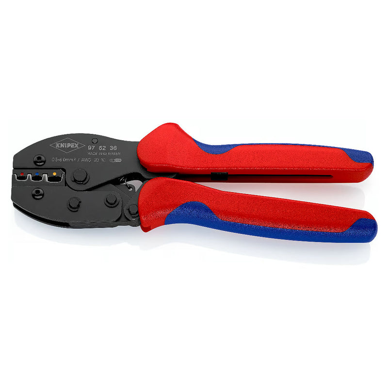 Kìm bấm cose nối thẳng, cose tròn bọc nhựa cách điện dòng PreciForce KNIPEX 97 52 36 chiều dài 220mm, khả năng bấm cose từ 0,5mm²–6,0mm²