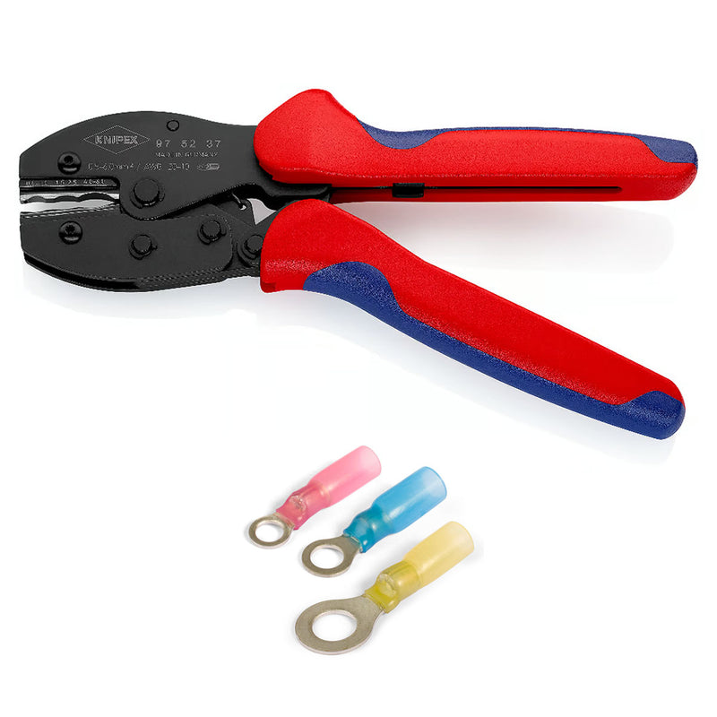 Kìm bấm cose tròn bọc nhựa co nhiệt cách điện dòng PreciForce KNIPEX 97 52 37 chiều dài 220mm, khả năng bấm cose từ 0,5mm²–6,0mm²