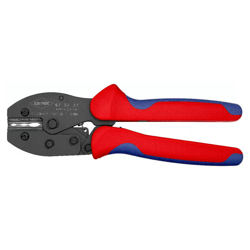 Kìm bấm cose tròn bọc nhựa co nhiệt cách điện dòng PreciForce KNIPEX 97 52 37 chiều dài 220mm, khả năng bấm cose từ 0,5mm²–6,0mm²