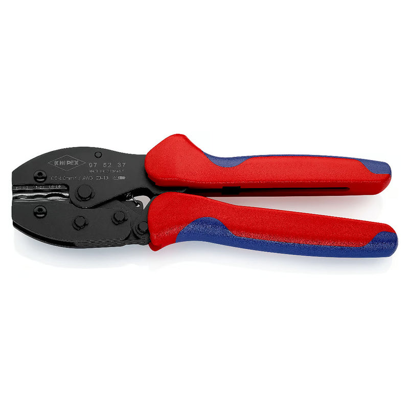 Kìm bấm cose tròn bọc nhựa co nhiệt cách điện dòng PreciForce KNIPEX 97 52 37 chiều dài 220mm, khả năng bấm cose từ 0,5mm²–6,0mm²