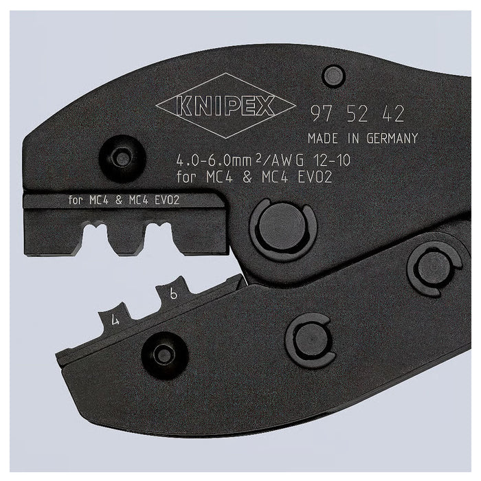 Kìm bấm cose MC4/ MC4 EVO 2 dòng PreciForce KNIPEX 97 52 42 chiều dài 220mm, khả năng bấm cose từ 4mm² - 6mm²