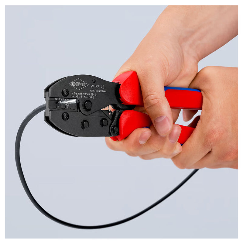 Kìm bấm cose MC4/ MC4 EVO 2 dòng PreciForce KNIPEX 97 52 42 chiều dài 220mm, khả năng bấm cose từ 4mm² - 6mm²
